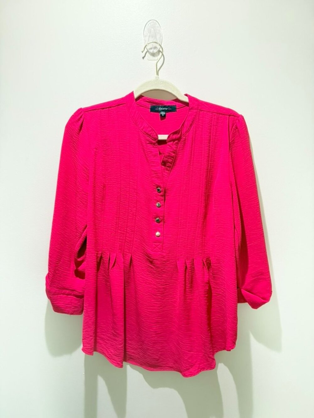 Cocomo Hot Pink Henley Peplum Blouse - Size M